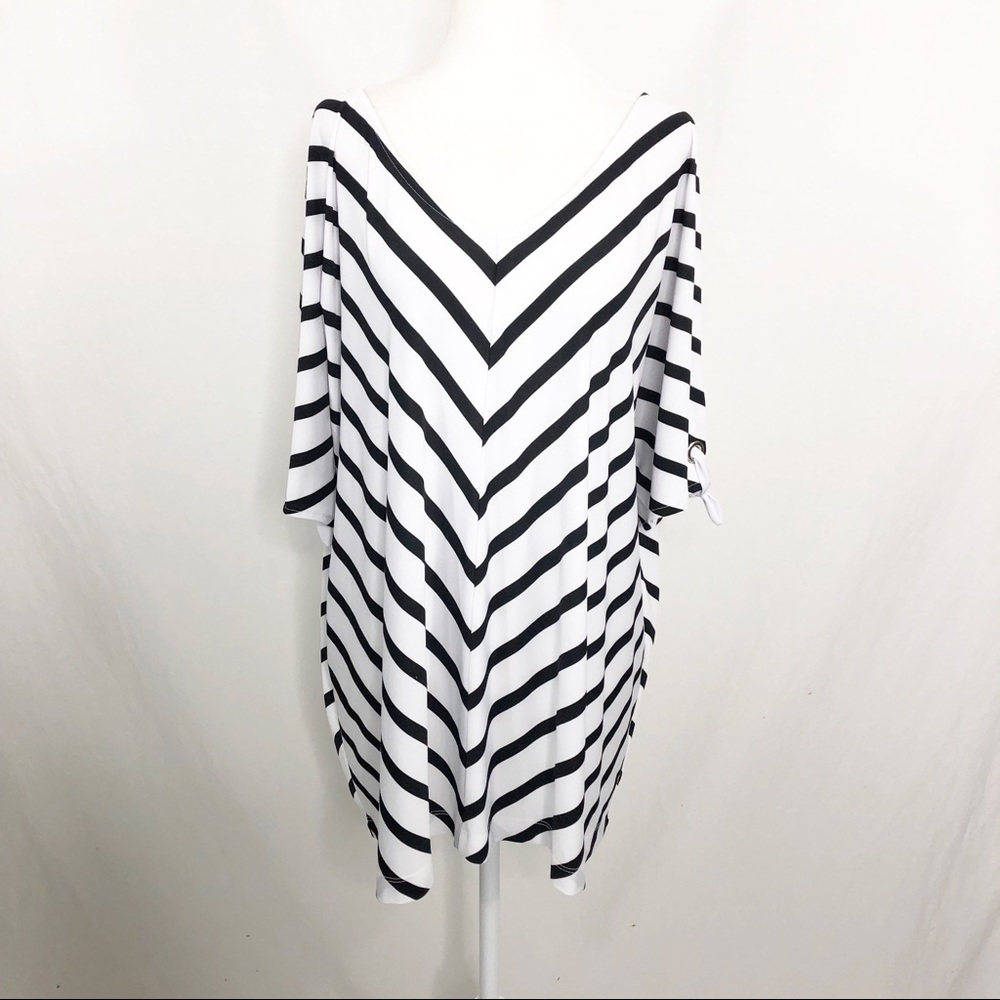 NEW Croft & Barrow V-Neck Blouse Top, Size 1X, Black White Striped